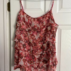 New York and Company Sleeveless Blouse, Pleated, Pink Floral, XL
